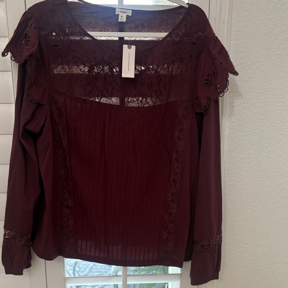 Anthropologie Deep Red Lace Blouse